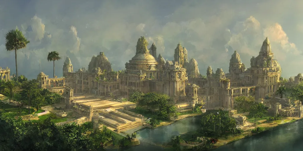 Image similar to an environmental concept art of theed on naboo, highly detailed, environmental light, cinematic by francis tneh