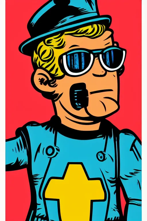 Image similar to fallout 7 6 retro futurist illustration art by butcher billy, sticker, colorful, illustration, highly detailed, simple, smooth and clean vector curves, no jagged lines, vector art, smooth andy warhol style