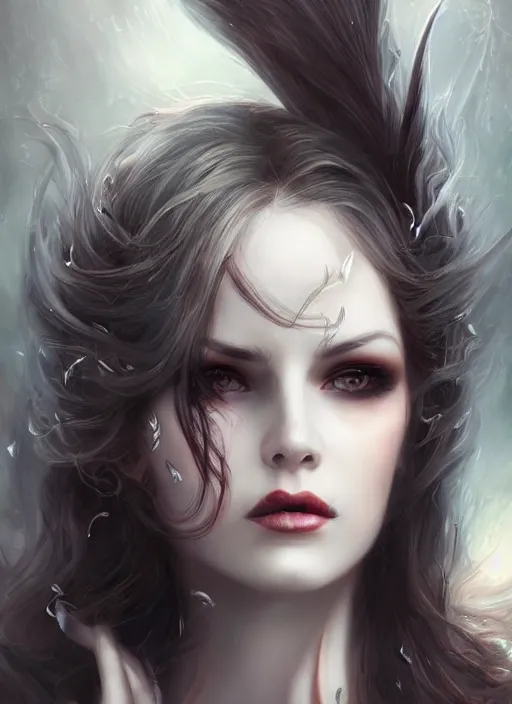 Image similar to a beautiful woman vampire queen, 8 k, sensual, hyperrealistic, hyperdetailed, beautiful face, long hair windy, dark fantasy, fantasy portrait by laura sava