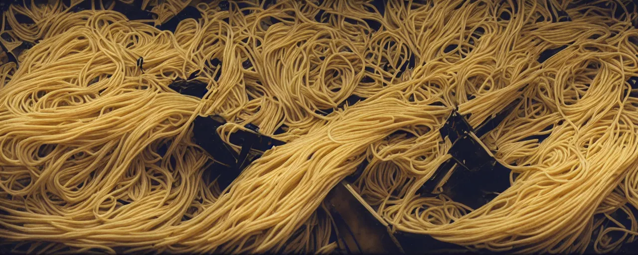 Image similar to an airplane made out of spaghetti, canon 5 0 mm, cinematic lighting, photography, retro, film, kodachrome