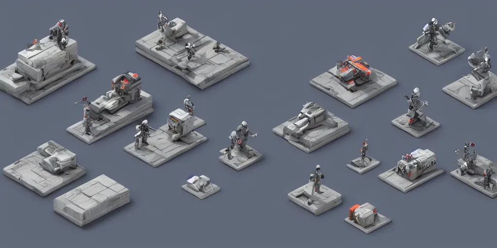 Image similar to Isometric 3d octane render of droid pieces