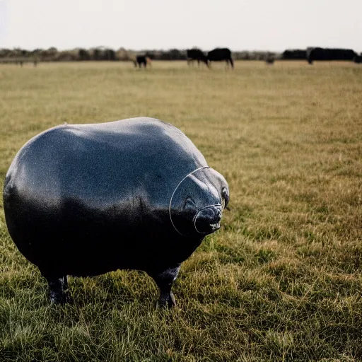 Image similar to a sphere shaped cow in a field, leica summilux 5 0 mm f / 1. 4