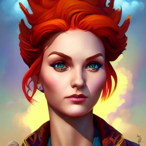 Image similar to Lofi magicpunk portrait triss merigold with a phoenix, Pixar style by Tristan Eaton Stanley Artgerm and Tom Bagshaw