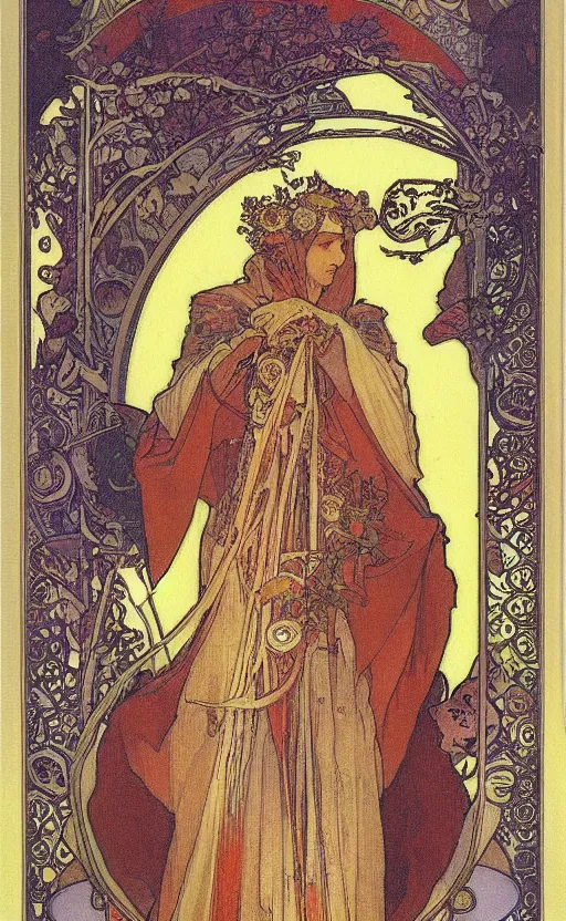 Image similar to the emperor, tarot, beautiful border, by alfons maria mucha, highly detailded