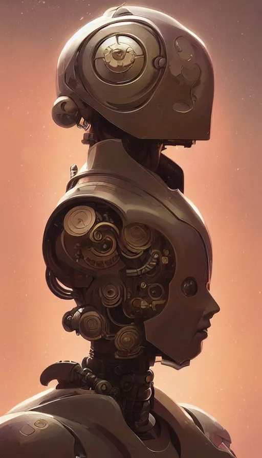 Image similar to Character design of a robot scifi religious monk with helmet, symmetrical, center punched, elegant, intricate, digital painting, artstation, concept art, smooth, sharp focus, illustration, art by artgerm and greg rutkowski and alphonse mucha