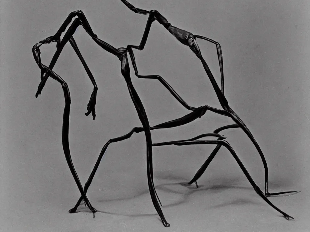 Image similar to gothic chair in the shape of a praying mantis. karl blossfeldt, salvador dali