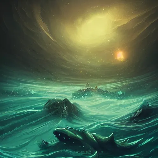 Prompt: stars shine deep below the surface of a dark sunless sea, leviathan, fantasy art, trending on artstation