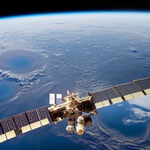 Prompt: view from the international space station window as a large asteroid strikes the surface of the earth.