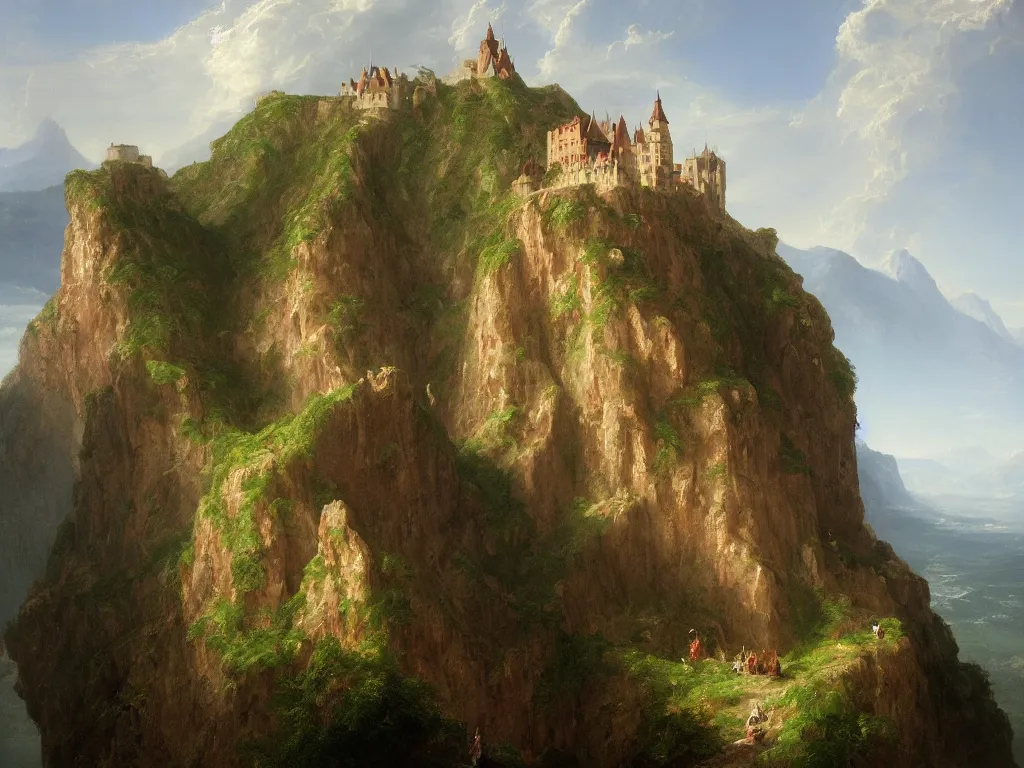 Image similar to a german castle on the cliff, by thomas cole, trending on artstation