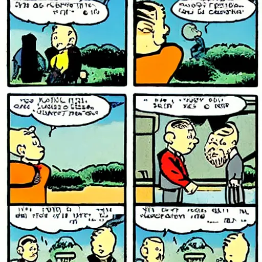 Prompt: comic strip featuring tintin meeting Halldor Laxness in the style of Herge