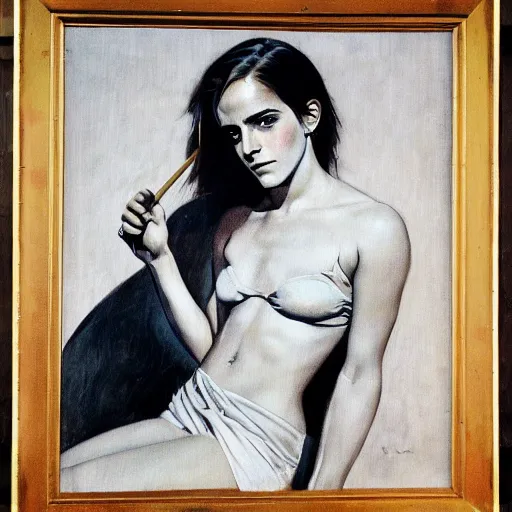 Image similar to portrait of emma watson, artwork by frazetta, frank,