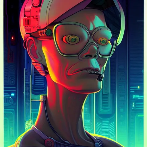 Image similar to h 0 c 0 k futurama cyberpunk portrait by gaston bussierre and charles vess and james jean and erik jones and rhads, inspired by ghost in the shell, beautiful fine face features, intricate high details, sharp, ultradetailed