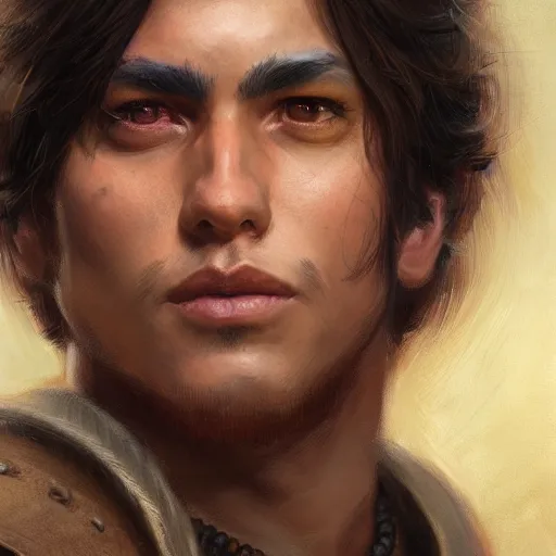 Image similar to the young chicano dude as a realistic fantasy d & d character, closeup portrait art by donato giancola and greg rutkowski, realistic face, digital art, trending on artstation