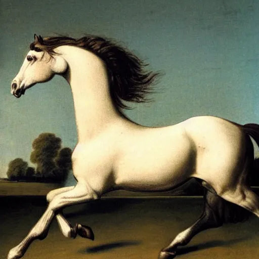 Image similar to a galloping horse with four legs, by george stubbs