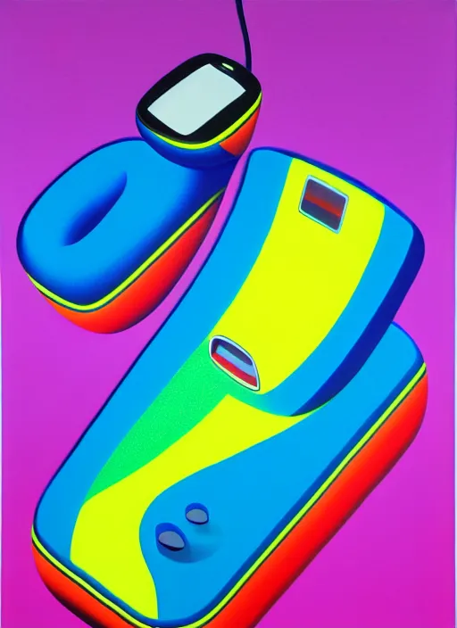 Prompt: inflated phone by shusei nagaoka, airbrush on canvas, pastell colours, cell shaded, 8 k