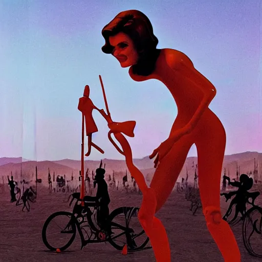 Image similar to jackie kennedy at burning man, activity play centre, stop motion vinyl action figure, plastic, toy, wayne barlowe style