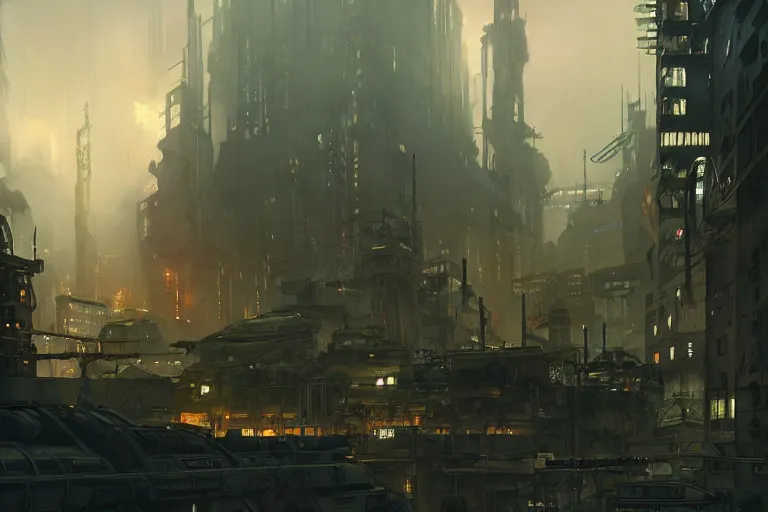 Image similar to concept art of an orcish dieselpunk city during wartime, key visual, ambient lighting, highly detailed, digital painting, artstation, concept art, sharp focus, by makoto shinkai and akihiko yoshida and hidari and wlop