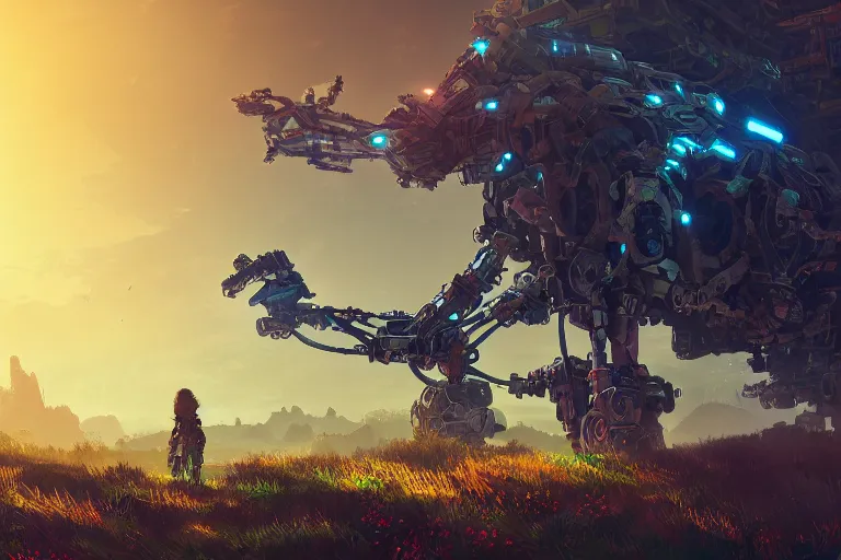 Image similar to stalker machine mecanical creature robot of horizon forbidden west horizon zero dawn bioluminiscence global illumination ray tracing hdr fanart arstation by ian pesty and alena aenami artworks in 4 k