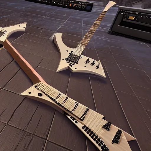 Image similar to Flying V guitar, wake up dead. Megadeth. unreal engine