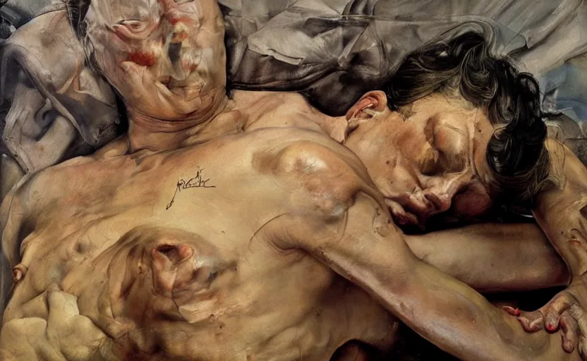 Image similar to high quality high detail painting by lucian freud and frank frazetta and jenny saville, hd, depressing, muted colors, cinematic