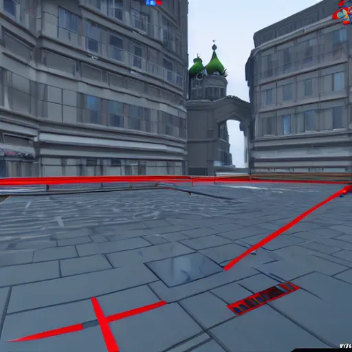 Prompt: mirror's edge in russia moscow, in game screenshot, with full hud with hands