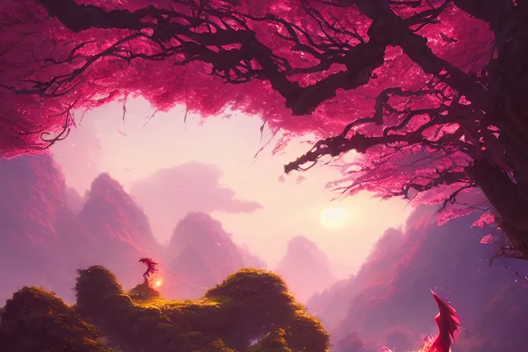 Image similar to dragon, cherry blossoms, thunder, unreal engine, fantasy art by greg rutkowski, loish, rhads, ferdinand knab, makoto shinkai and lois van baarle, ilya kuvshinov, rossdraws, tom bagshaw, global illumination, radiant light, detailed and intricate environment