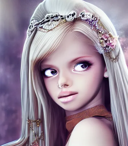 Prompt: Ultra Realistic, Extreme Detailed,Cinematic, Photorealistic,Full- Body with face and both arm, Anatomical, Symmetrical, human ears insanely detailed, Normal human eyes extremely detailed, Blonde hair girl in princess dress costume, Background royal castle, Background Midnight tone 2K by artgerm _n 6