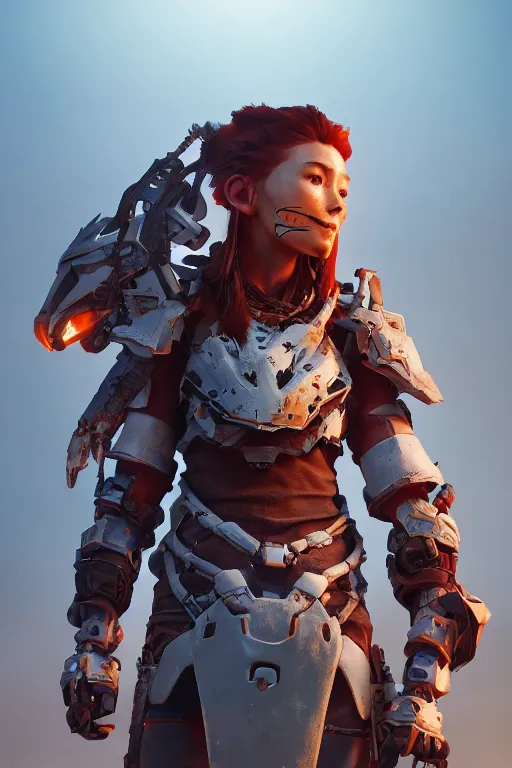 Image similar to combination suit armor aloy horizon forbidden west horizon zero dawn robot ninja mask helmet backpack tribal, aesthetic octane render, 8 k hd resolution, by ilya kuvshinov and cushart krentz and gilleard james radiating a glowing aura cgi rtx 2 0 2 2