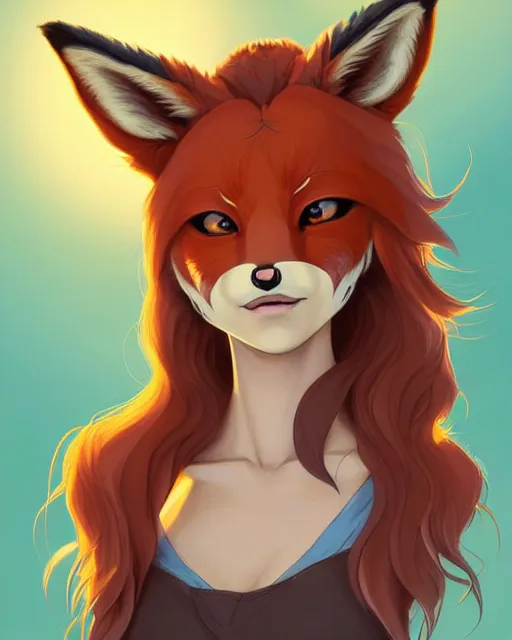 Image similar to fullbody painting of wild half - fox woman with fox nose and ears, wearing summer jeans shorts and tshirt, anime art, concept art, detailed attractive face with fox nose and fox mouth, symmetrical, trending on pixiv, by lois van baarle by sung choi by john kirby artgerm style pascal blanche and magali villeneuve and hayao miyazaki