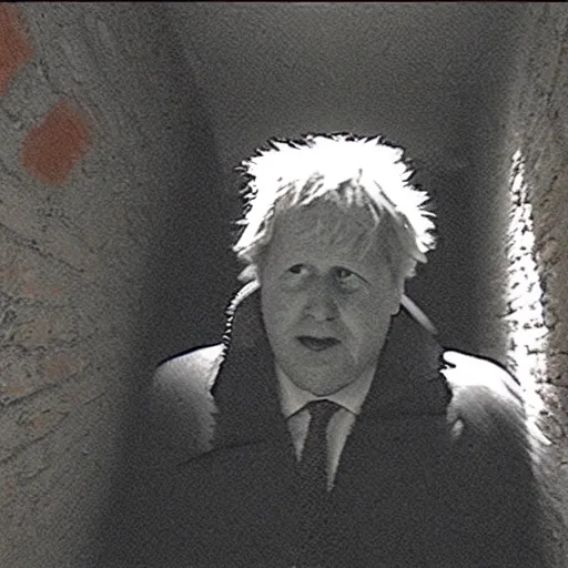 Image similar to boris johnson hiding in a basement, trailcam footage