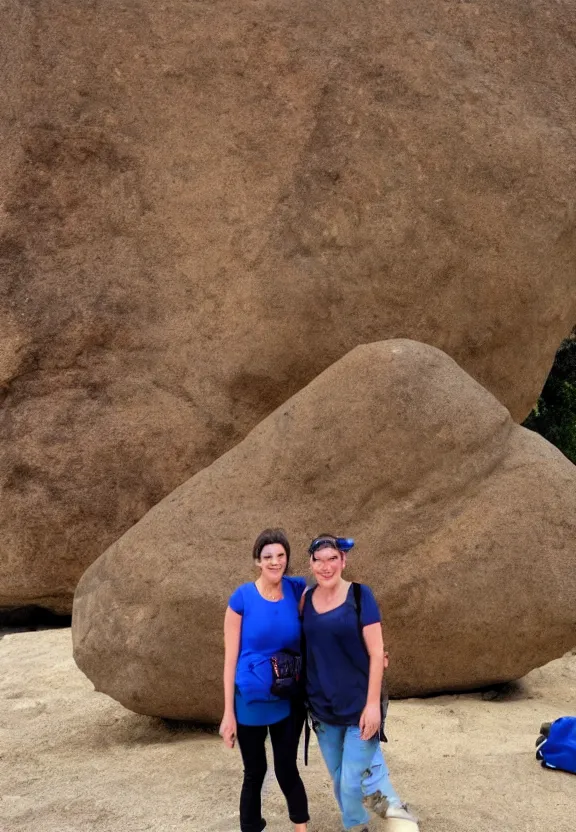 Image similar to tourist photo next to the world's biggest rock