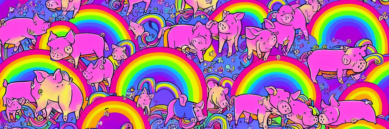 Image similar to pigs and rainbows digital art wallpaper by lisa frank intricate illustration