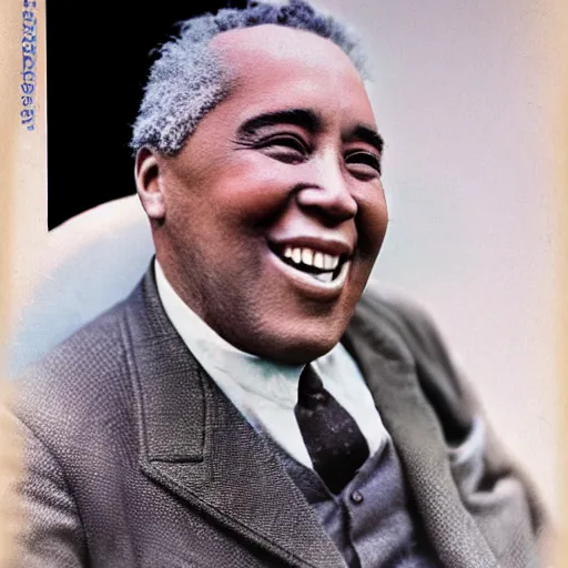 Image similar to realistic photo of old charlie parker at age 7 6, smiling, vintage colorized photo