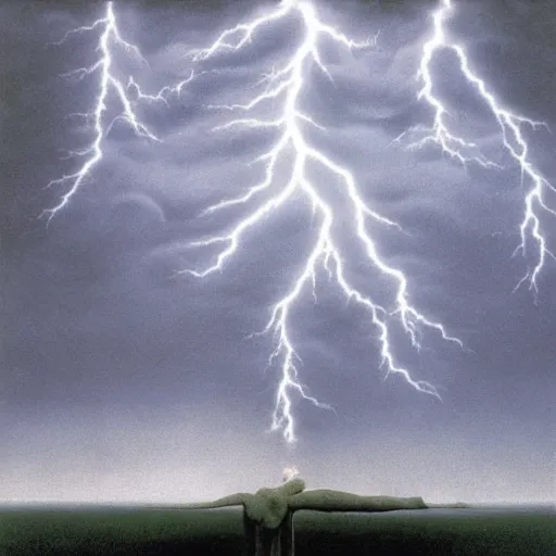 Image similar to killua zoldyck with thunderstorms around made by zdzisław beksinski 8 k