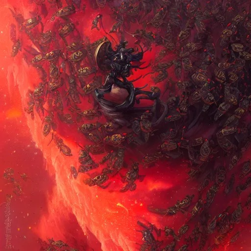 Image similar to Justin Sun covered in crimson-black bee swarm, close up, high quality 8k octane render by Peter Mohrbacher