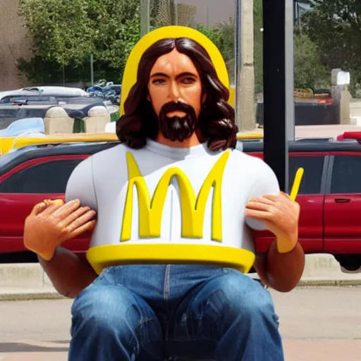 Image similar to Jesus on a lunch break at McDonalds