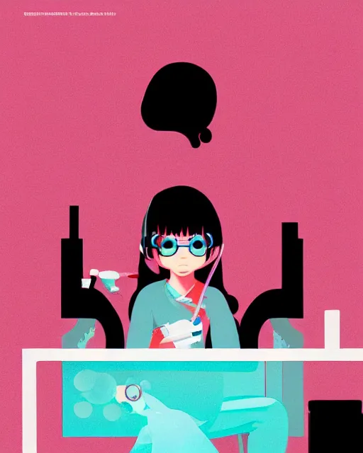 Image similar to a little girl is doing a science experiment. clean cel shaded vector art. minimalist illustration art by lois van baarle, artgerm, helen huang, by makoto shinkai and ilya kuvshinov, rossdraws