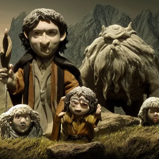 Prompt: still lord of the rings, claymation, 8 k, hyperdetalied, cgsociety,