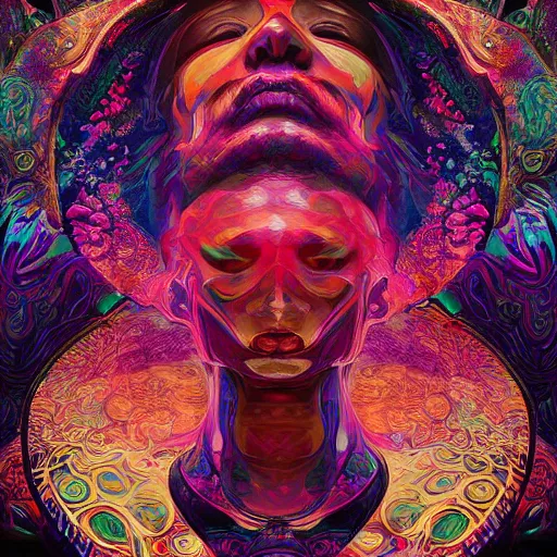 Image similar to An extremely psychedelic experience, colorful, surreal, dramatic lighting, cosmonaut, LSD, face, detailed, intricate, elegant, highly detailed, digital painting, artstation, concept art, smooth, sharp focus, illustration, art by Sam Spratt, Dan Mumford, Artem Demura and Alphonse Mucha