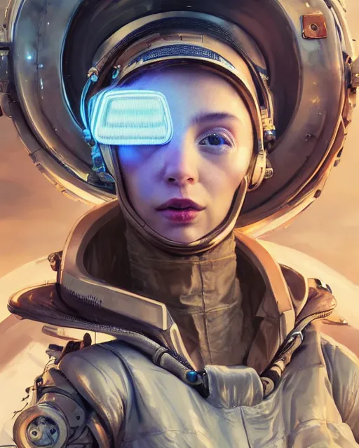 Image similar to a beautiful intricate exquisite imaginative exciting fashionable futuristic close up portrait of a female astro engineer with stern looks, mechanical uniform, neon lights on hood and jacket by ruan jia, tom bagshaw, peter mohrbacher, brian froud, futuristic organic city in the background, epic sky, vray render, artstation, deviantart, pinterest, 5 0 0 px models