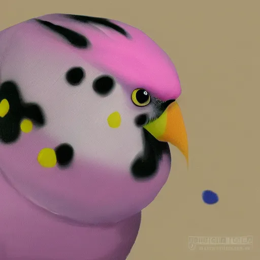Prompt: an oil painting of a piggie pink budgie with black spots, full hd, ue5, ue4, unreal engine 5, artstation