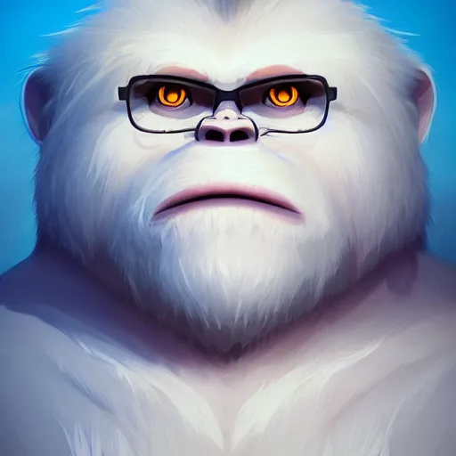 Prompt: portrait of a yeti, a white snow giant primate, mattepainting concept blizzard pixar maya engine on cold night stylized background splash comics global illumination lighting artstation lois van baarle, ilya kuvshinov, rossdraws