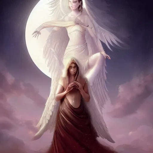 Image similar to A beautiful digital painting of a baby female Seraphim, princess, the moon behind her, intricate, cinematic lighting, highly detailed, digital painting, Artstation, concept art, smooth, sharp focus, illustration, art by Tom Bagshaw, Artgerm and Greg Rutkowski