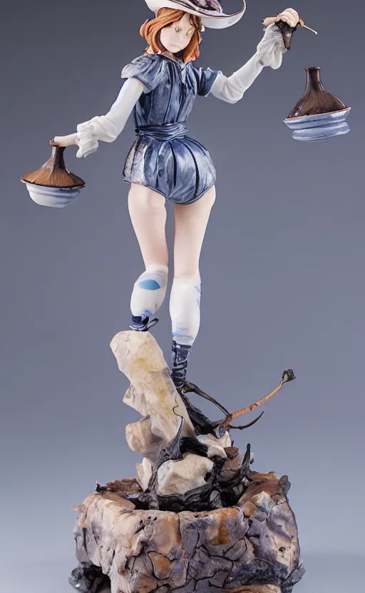 Image similar to Porcelain witch girl figure, 8k, studio photography, highly detailed