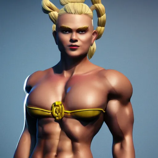 Image similar to a handsome bodybuilder viking girl with blond hair, clash royal style characters, unreal engine 5, octane render, detailed, cinematografic, cinema 4 d