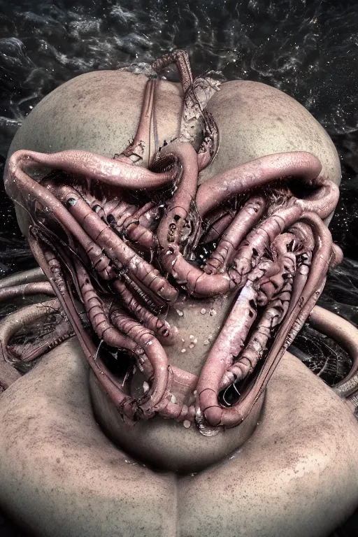 Prompt: summer swimming party, body horror, h.r. Giger, octane render