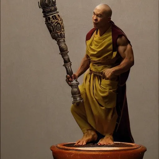 Image similar to bodybuilder turtle wearing a monk robes holding incense burner. natural lighting by ruan jia, portrait