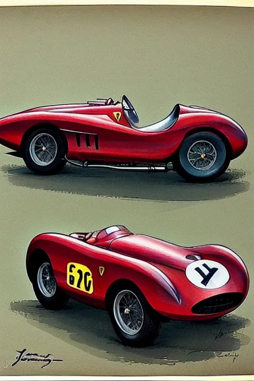 Image similar to (((((1950s racing Ferrari . muted colors.))))) by Jean-Baptiste Monge !!!!!!!!!!!!!!!!!!!!!!!!!!!