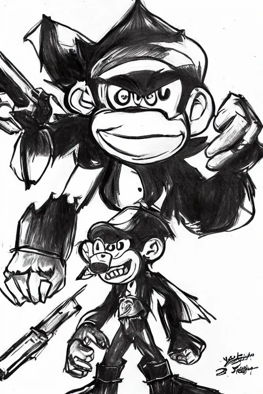 Prompt: punished lanky kong concept art, by yoji shinkawa, felt tip pen