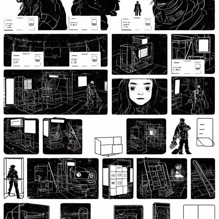 Image similar to sadie sink as a miner in a minimalist automated kiosk with options to choose from. storyboard, scifi cyberpunk. by gabriel hardman, joe alves, chris bonura. cinematic atmosphere, detailed and intricate, perfect anatomy